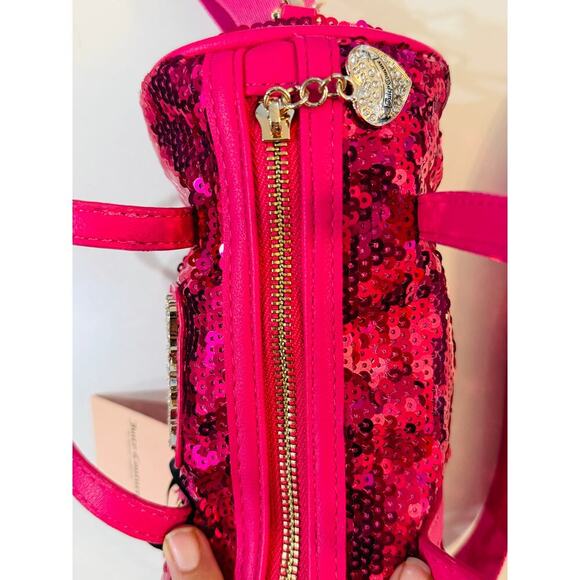 Juicy Couture Pink Sequin Barrel Bag Shoulder Crossbody Glitter Logo Charm NWT - Picture 3 of 6